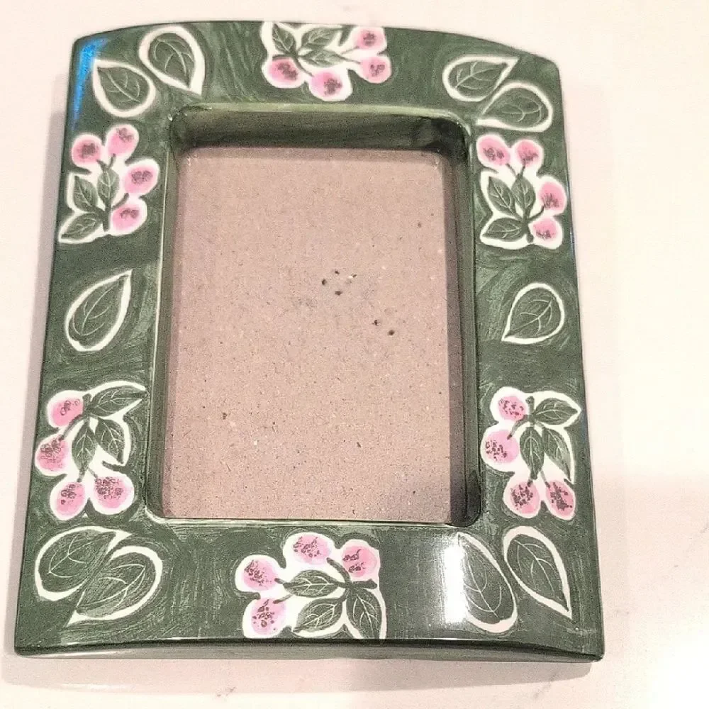 Melannco Ceramic Floral Green and Pink Picture Frame Vintage Made in Taiwan